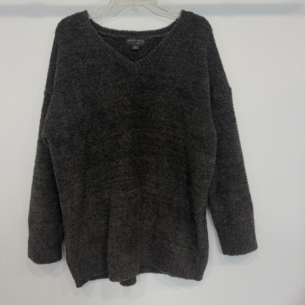 Barefoot Dreams CozyChic V-Neck Sweater Brown Grey Large